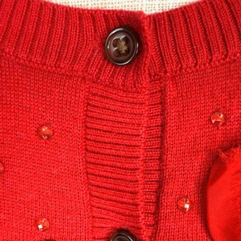 Fancy Red Cardigan with Fabric Florals and Crystal Detail - Picture 5 of 9